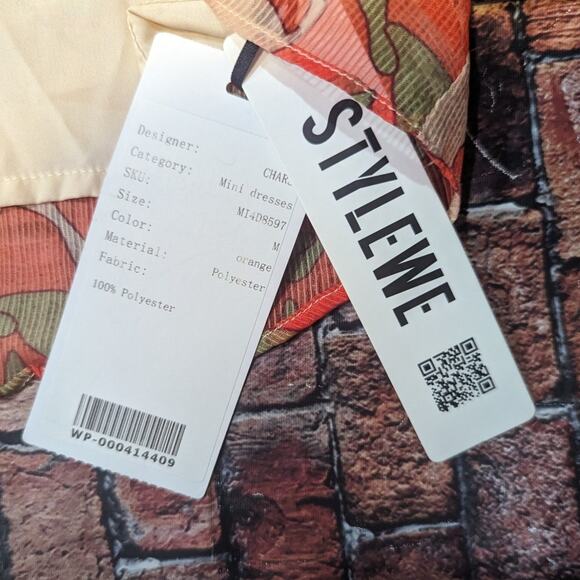 STYLEWE Mini Tunic Dress - Orange Print Size Medium New With Tags - Picture 6 of 9